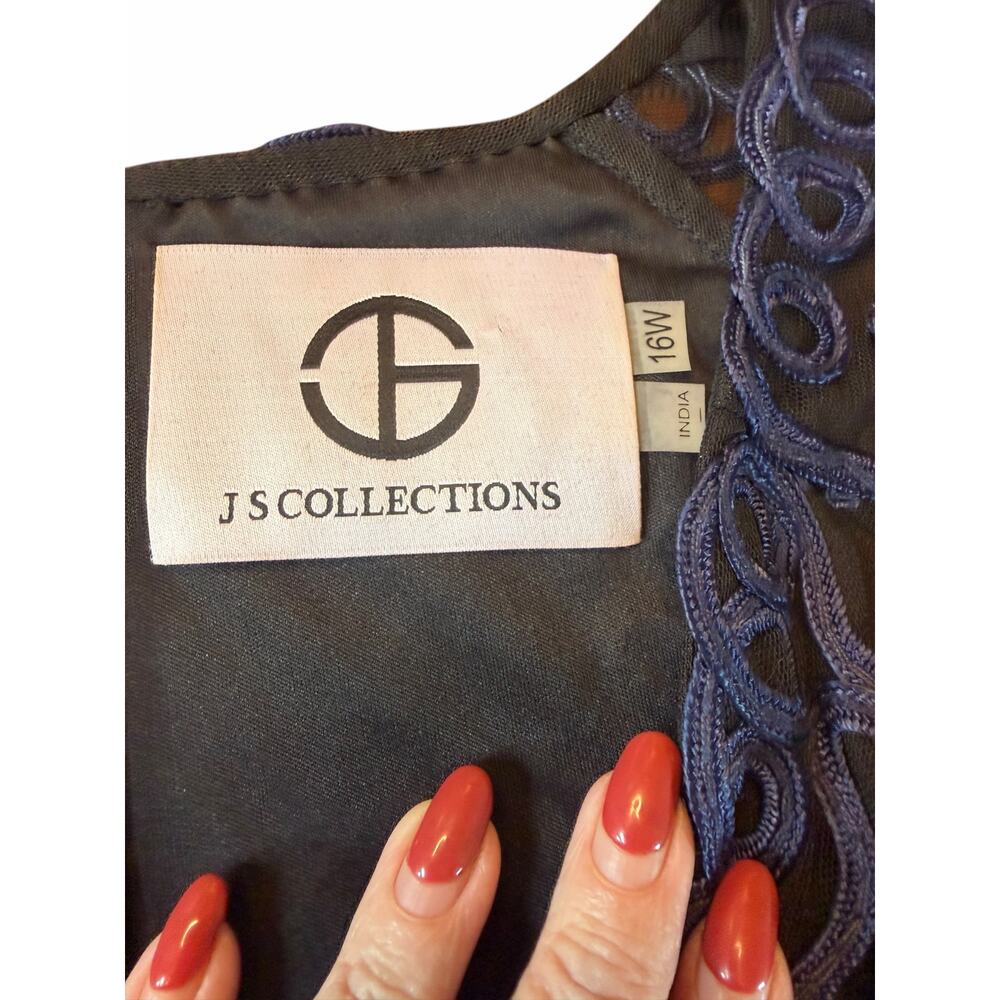 JS Collections Navy Embroidery Beaded Dress - Size 16W - Picture 3 of 16